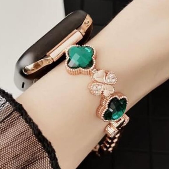 NEW Diamond Bling Green/Rose Gold Apple Watch Band